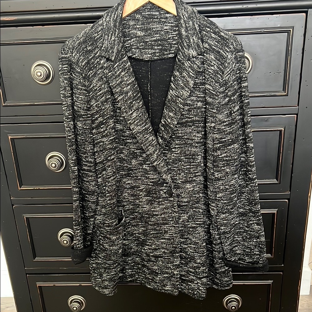 Eileen Fisher soft knit Black and Gray Tweed Jacket!